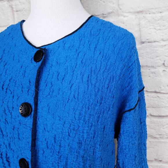 Habitat Sky Blue Textured Cotton Jacket Black Trim Button Front Size S - Picture 3 of 10